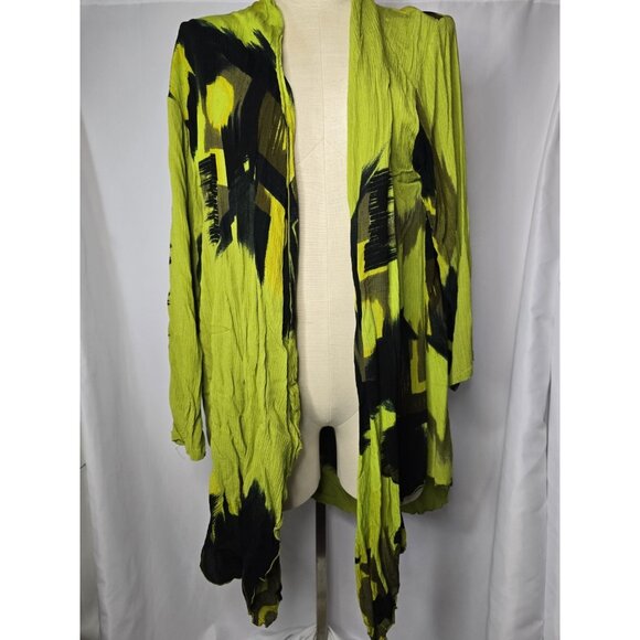 Lotus Traders Draped Open-front cardigan Green Abstract Print- Medium Bohemian - Picture 1 of 5